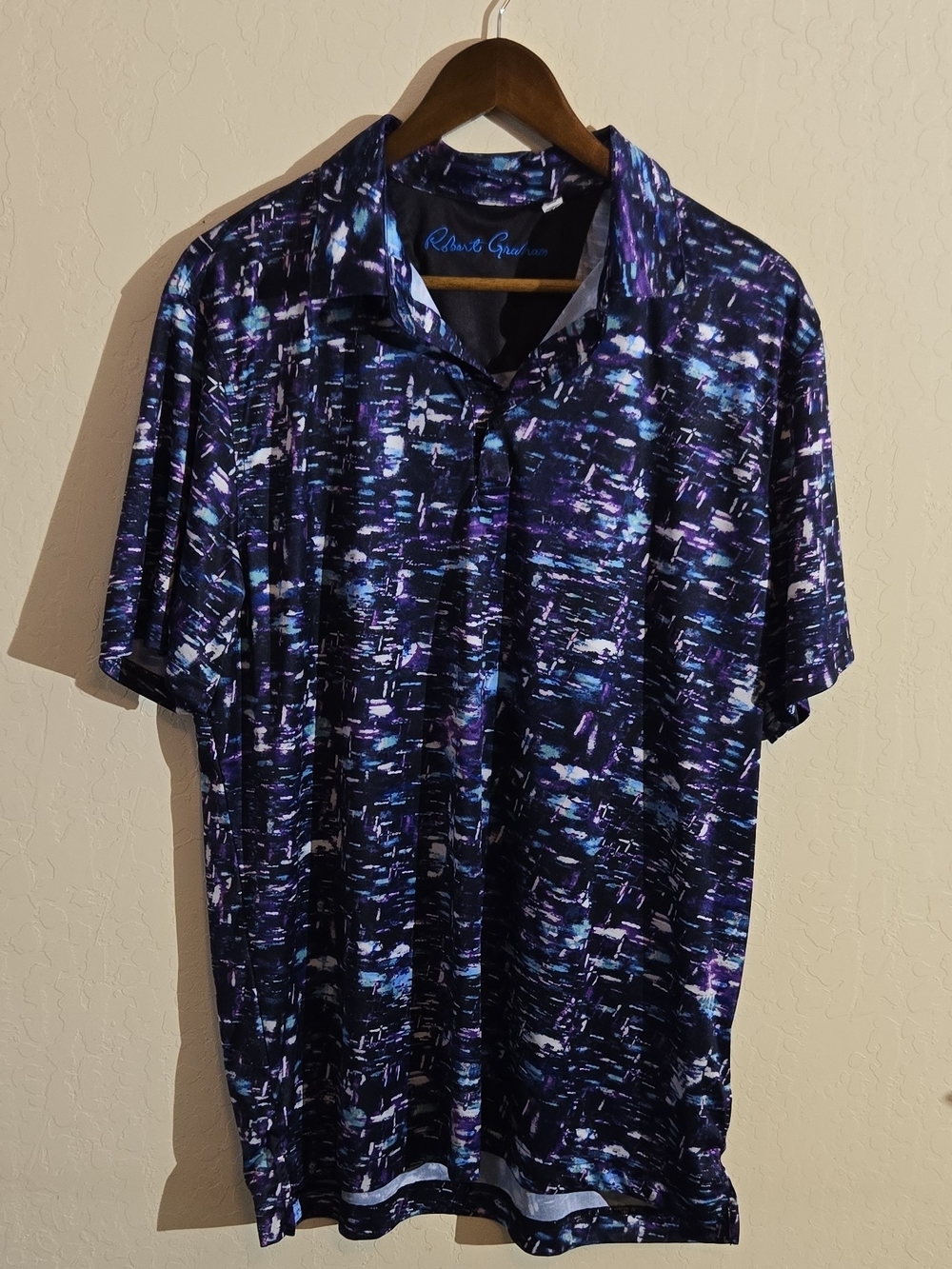 Robert Graham Men's Abstract Navy, Purple & Light Blue Polo
